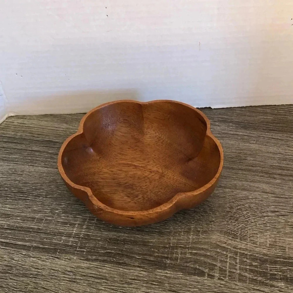 Hand Carved Flower Wooden Bowl - Picture 2 of 8